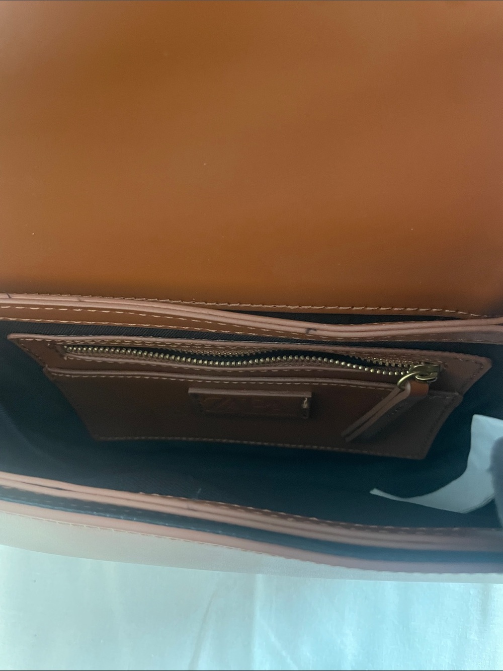 Zara Brown Leather Crossbody Bag with Canvas Strap - Picture 3 of 4